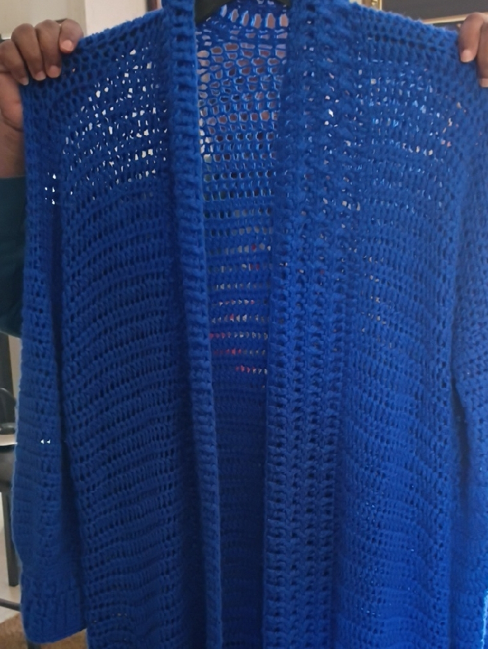 Blue Open-Knit Women's Cardigan Sweater - Brand Unspecified